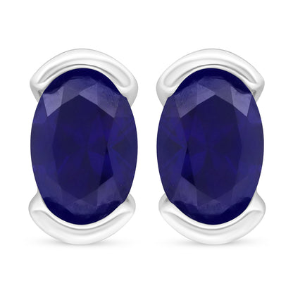 Sterling Silver 925 Earring Rhodium Plated Embedded With Sapphire Corundum