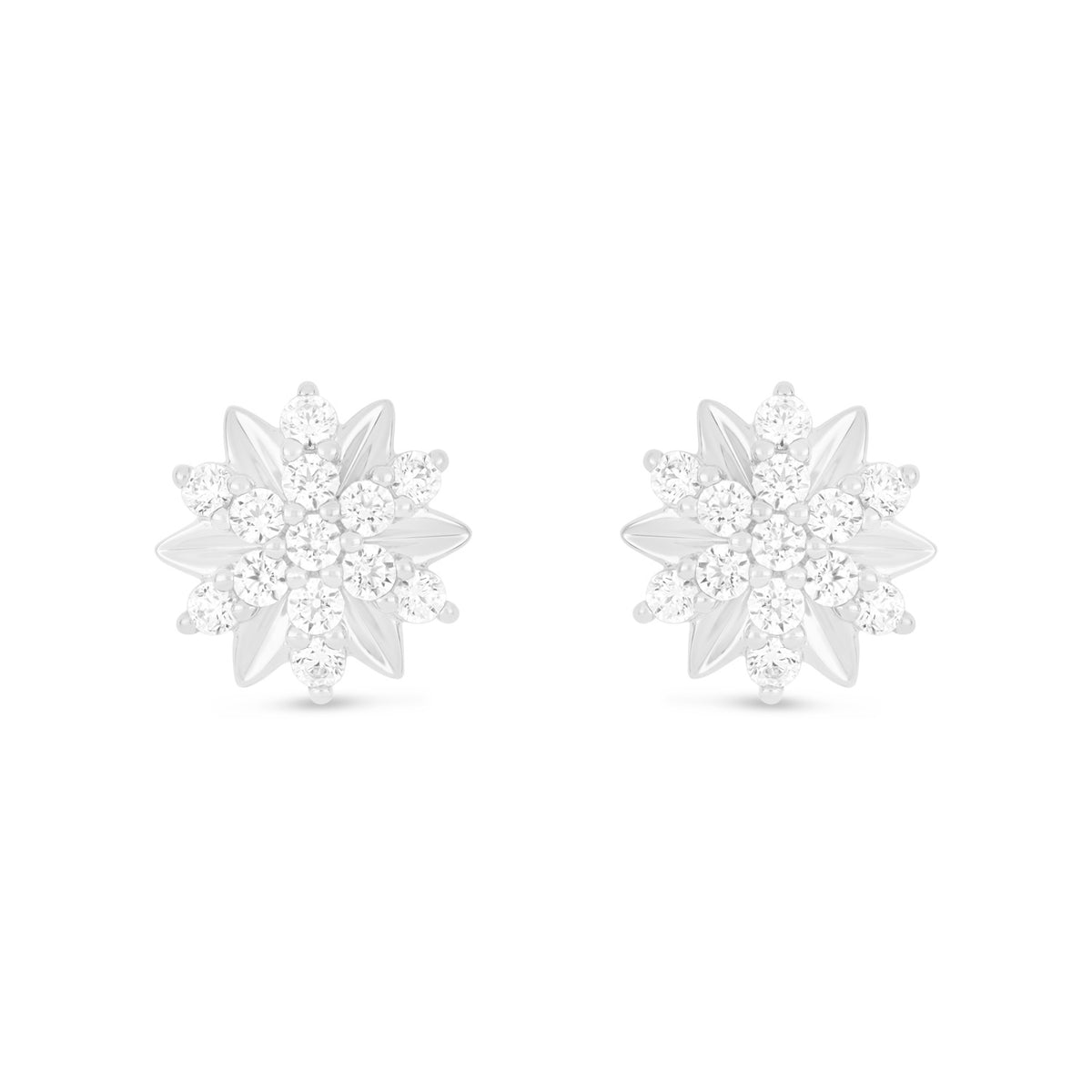 Sterling Silver 925 Earring Rhodium Plated Embedded With White Zircon