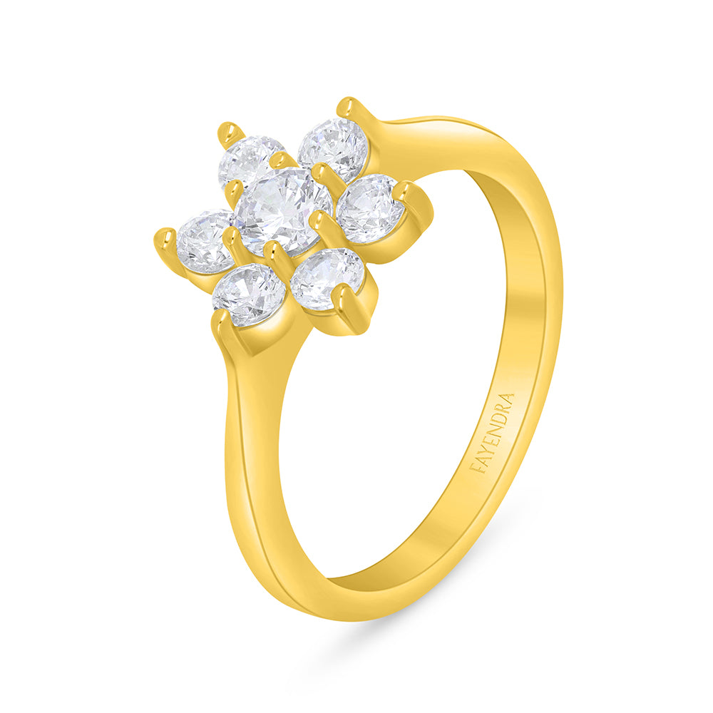 Sterling Silver 925 Ring Golden Plated Embedded With White Zircon