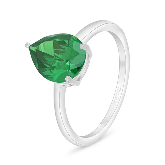 Sterling Silver 925 Ring Rhodium Plated Embedded With Emerald Zircon