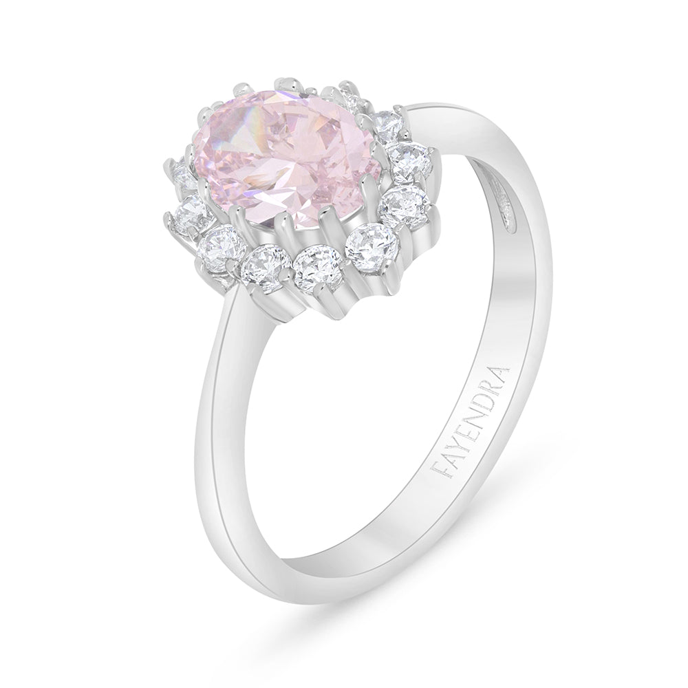 خاتم من الفضة الخالصة عيار 925 مطلي روديوم مرصع زركون بنك و فص ابيض