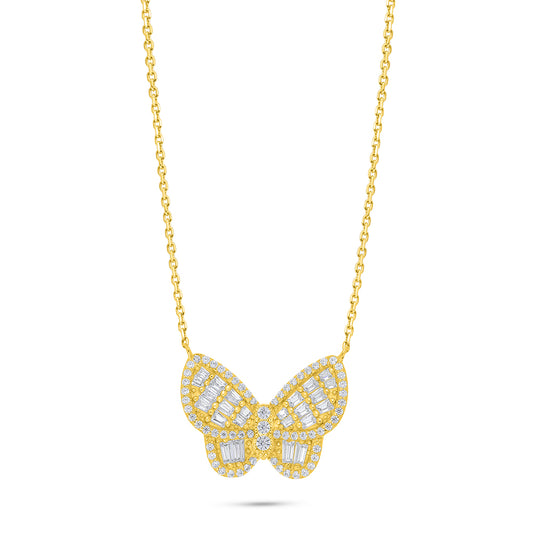 عقد من الفضة الخالصة عيار 925 مطلي ذهبي مرصع فص ابيض