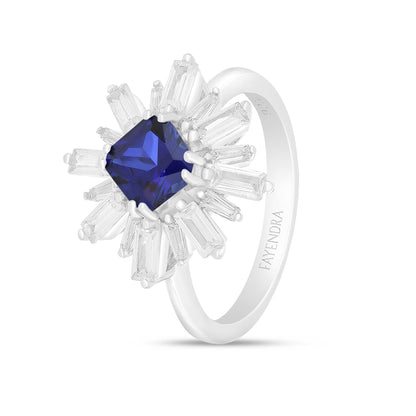Sterling Silver 925 Ring Rhodium Plated Embedded With Sapphire Corundum And White Zircon