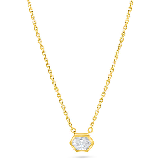 Sterling Silver 925 Necklace Golden Plated Embedded With White Zircon
