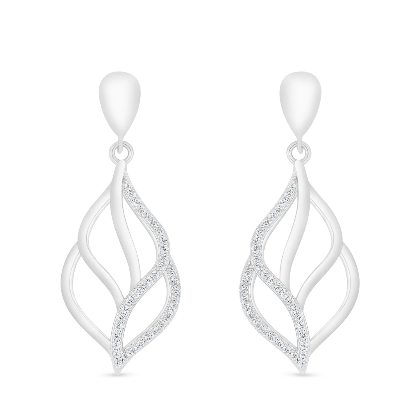 Sterling Silver 925 Earring Rhodium Plated Embedded With White Zircon