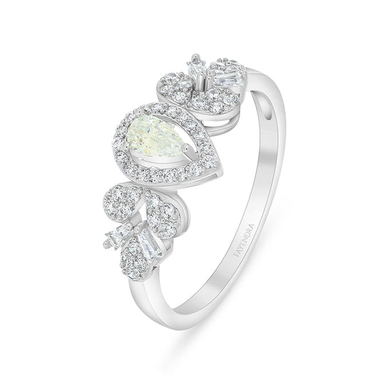 Sterling Silver 925 Ring Rhodium Plated Embedded With Diamond Zircon And White Zircon