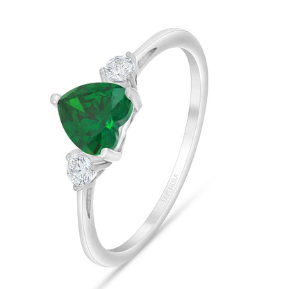 Sterling Silver 925 Ring Rhodium Plated Embedded With Emerald Zircon And White Zircon