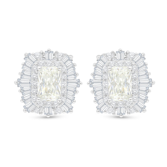 Sterling Silver 925 Earring Rhodium Plated Embedded With Yellow Diamond And White Zircon