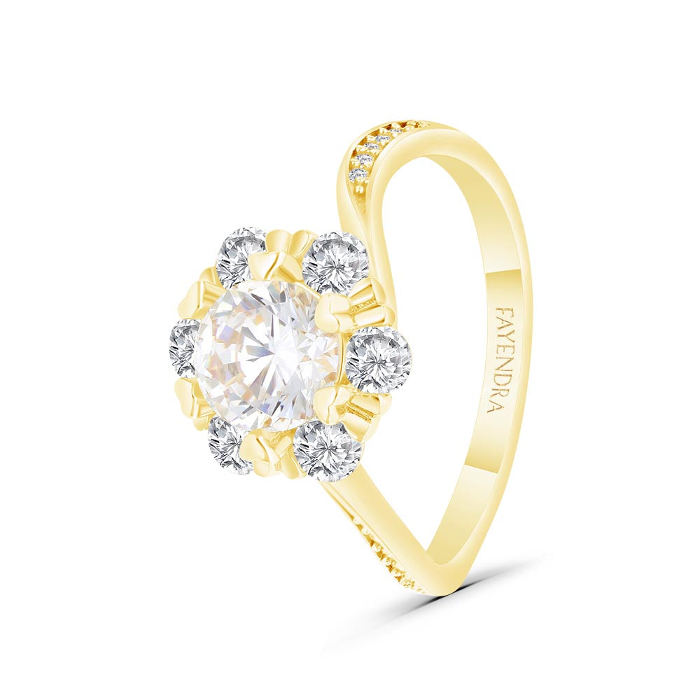 Sterling Silver 925 Ring Gold Plated Embedded With White Zircon