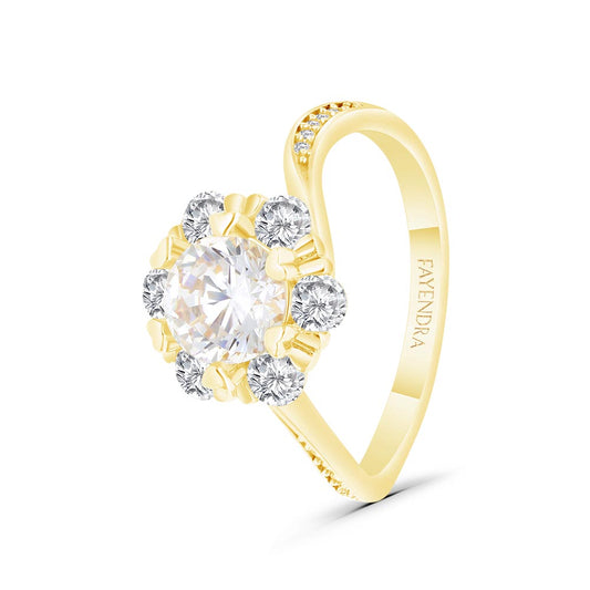 Sterling Silver 925 Ring Gold Plated Embedded With White Zircon