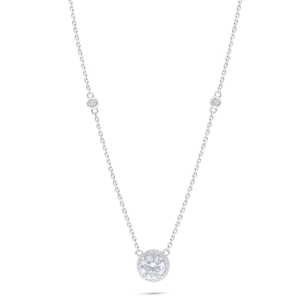 Sterling Silver 925 Necklace Rhodium Plated Embedded With White Zircon
