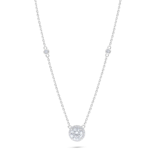 Sterling Silver 925 Necklace Rhodium Plated Embedded With White Zircon