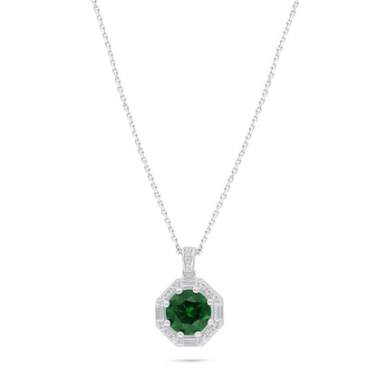 Sterling Silver 925 Necklace Rhodium Plated Embedded With Emerald Zircon And White Zircon