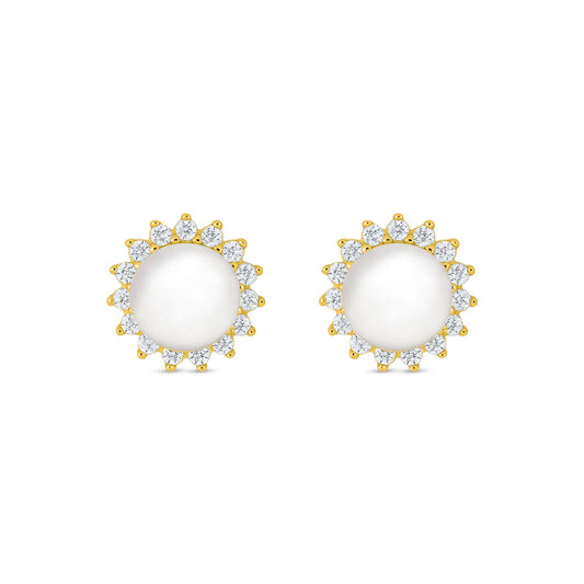 Sterling Silver 925 Earring Golden Plated Embedded With Natural White Pearl And White Zircon