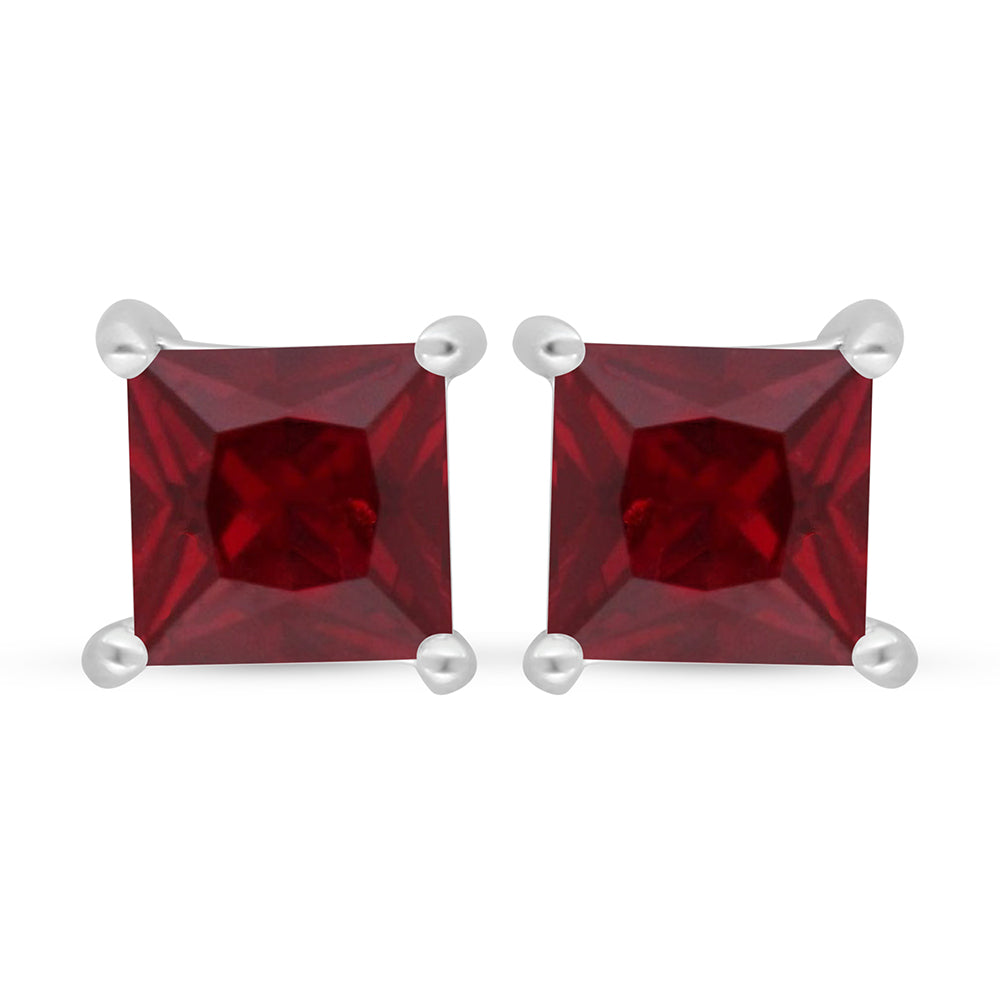 Sterling Silver 925 Earring Rhodium Plated Embedded With Ruby Corundum