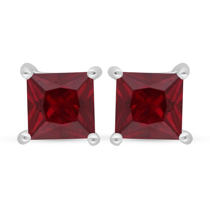 Sterling Silver 925 Earring Rhodium Plated Embedded With Ruby Corundum