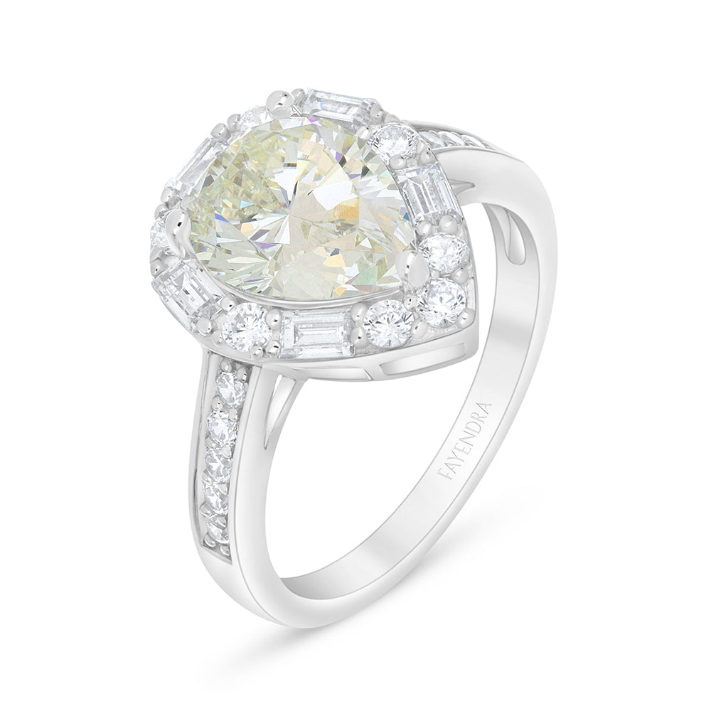 Sterling Silver 925 Ring Rhodium Plated Embedded With Diamond Zircon And White Zircon