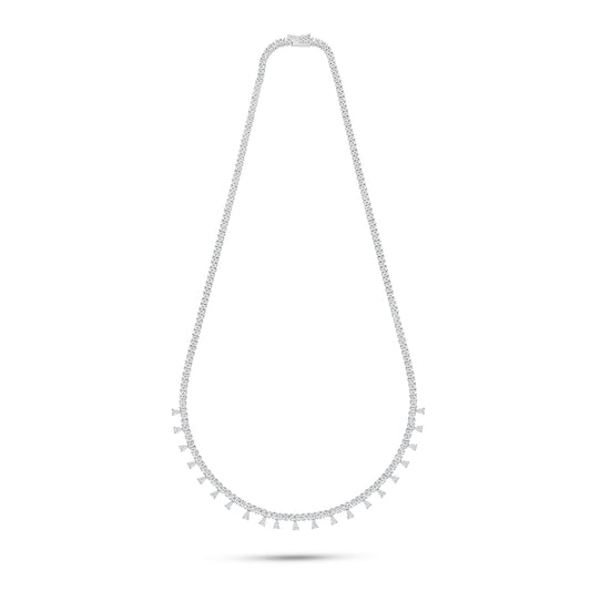 Sterling Silver 925 Necklace Rhodium Plated Embedded With White Zircon