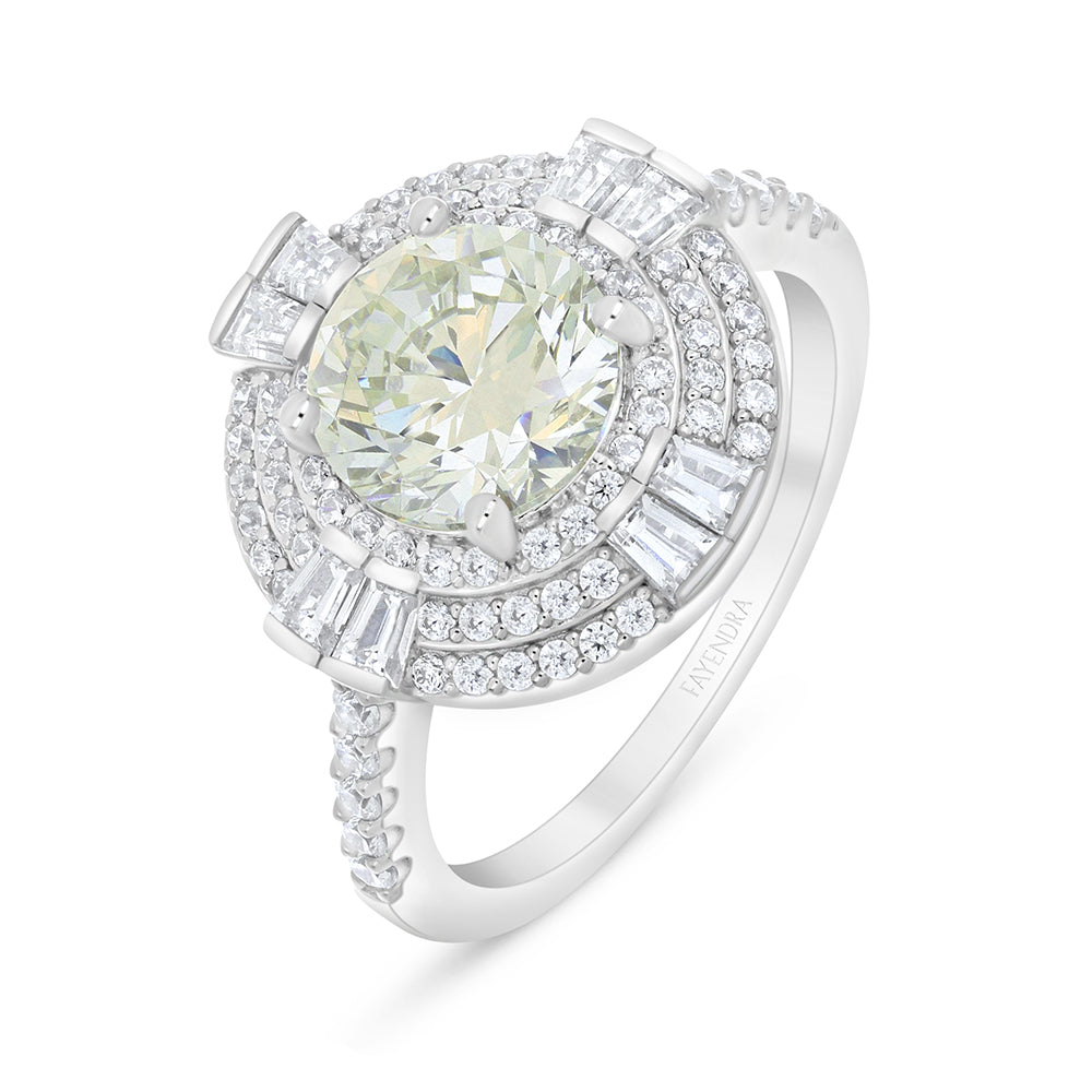 Sterling Silver 925 Ring Rhodium Plated Embedded With Diamond Zircon And White Zircon