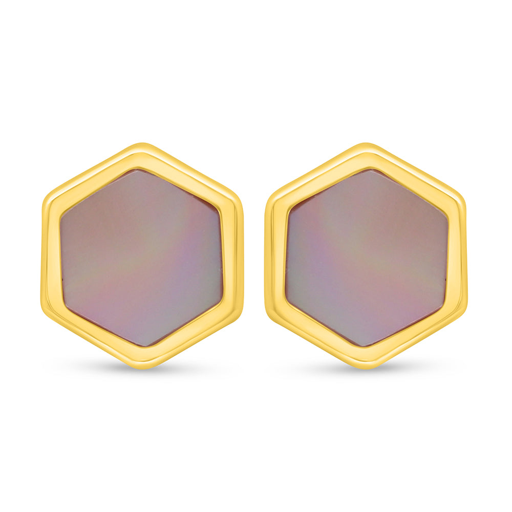 Sterling Silver 925 Earring Golden Plated Embedded With Pink Shell