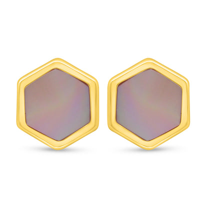 Sterling Silver 925 Earring Golden Plated Embedded With Pink Shell