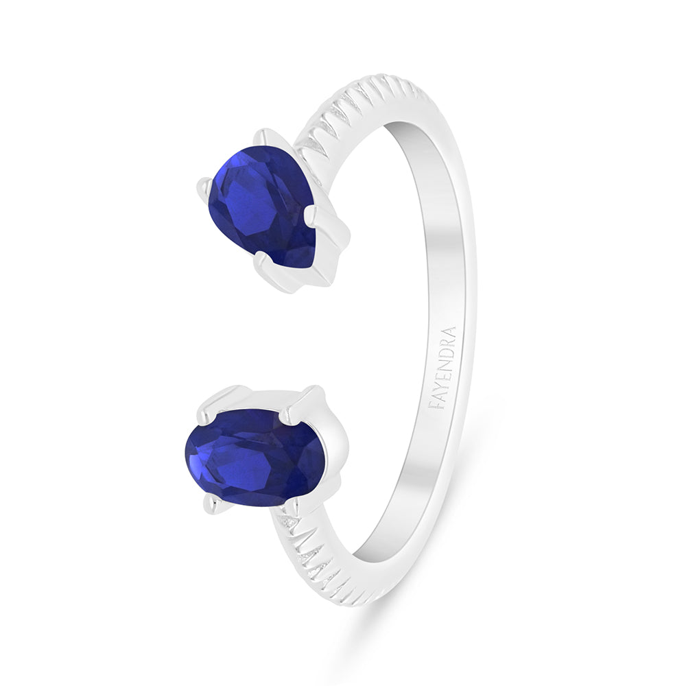 Sterling Silver 925 Ring Rhodium Plated Embedded With Sapphire Corundum