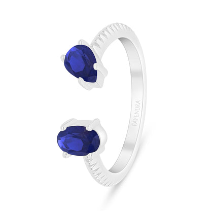 Sterling Silver 925 Ring Rhodium Plated Embedded With Sapphire Corundum