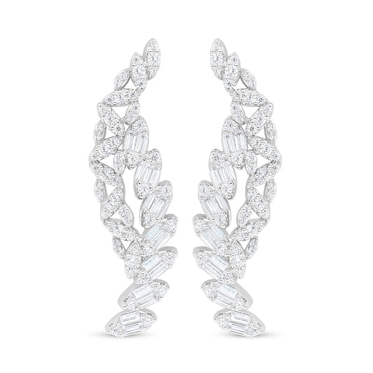 Sterling Silver 925 Earring Rhodium Plated Embedded With White Zircon