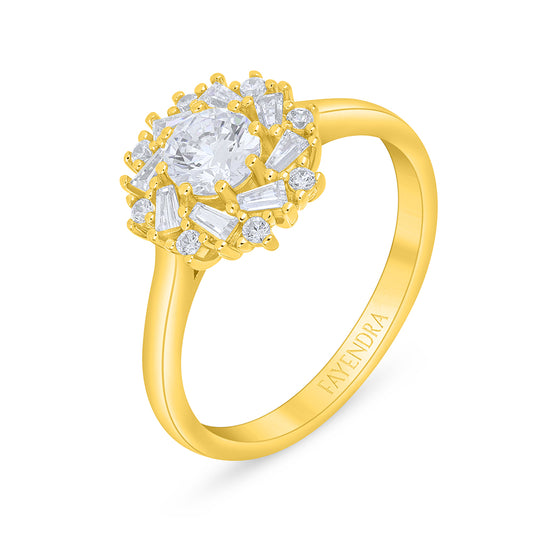 Sterling Silver 925 Ring Golden Plated Embedded With White Zircon