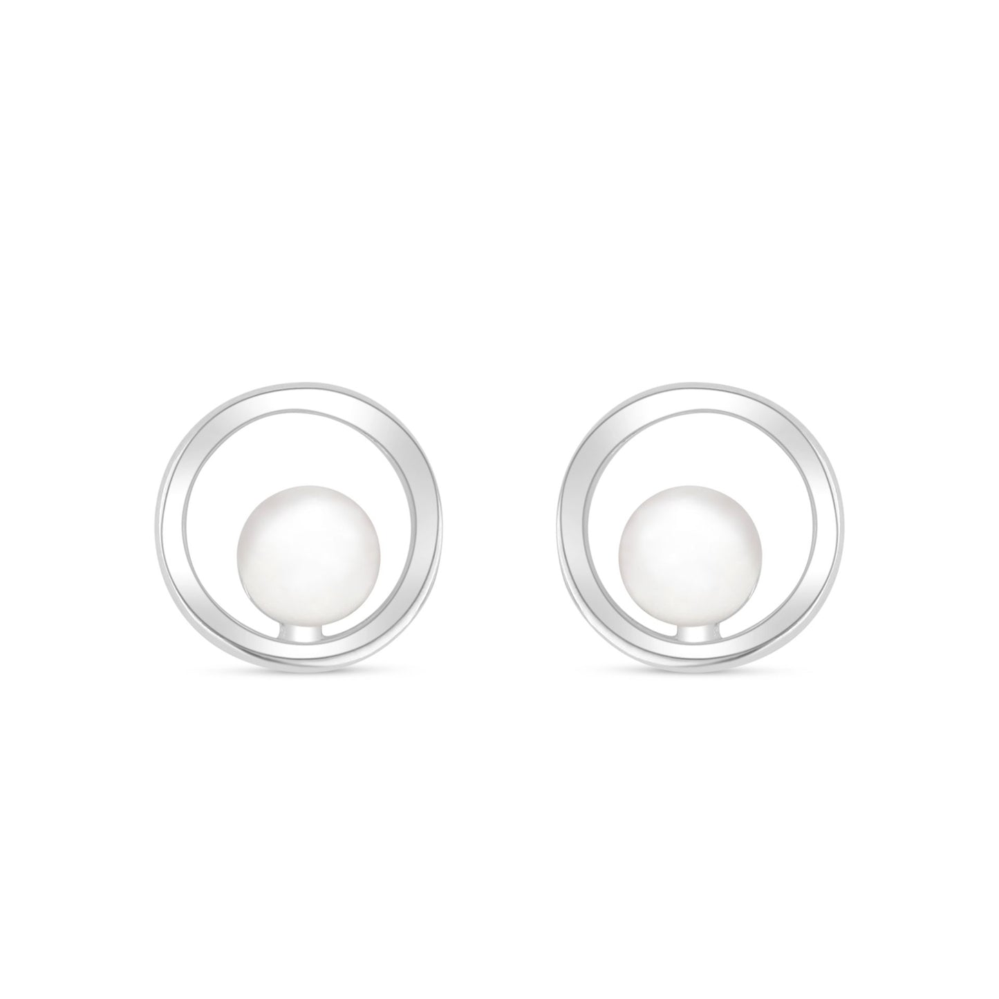 Sterling Silver 925 Earring Rhodium Plated Embedded With Natural White Pearl