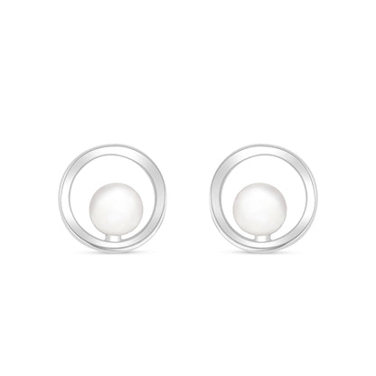 Sterling Silver 925 Earring Rhodium Plated Embedded With Natural White Pearl