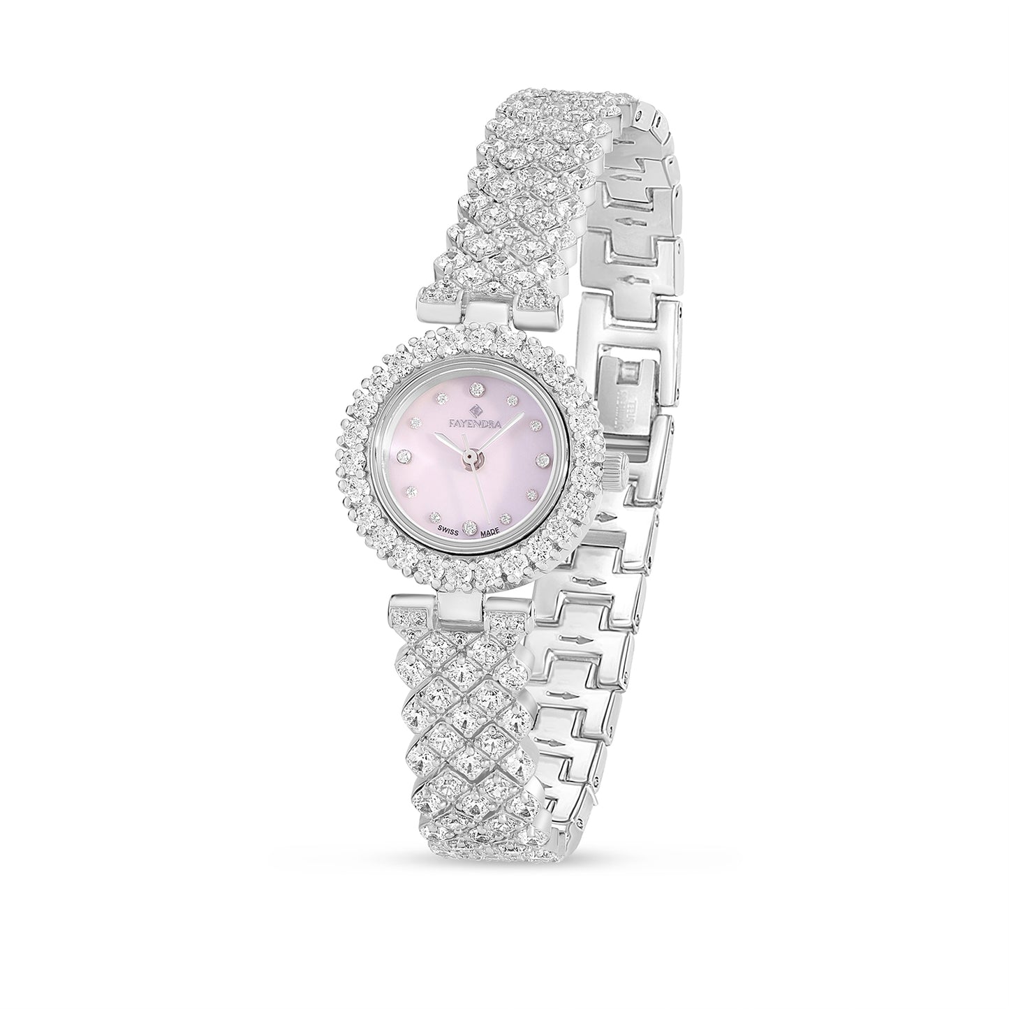 Stainless Steel 316L Watch Silver Color Embedded With White Zircon - WHITE MOP DIAL