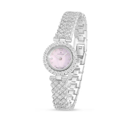 Stainless Steel 316L Watch Silver Color Embedded With White Zircon - WHITE MOP DIAL