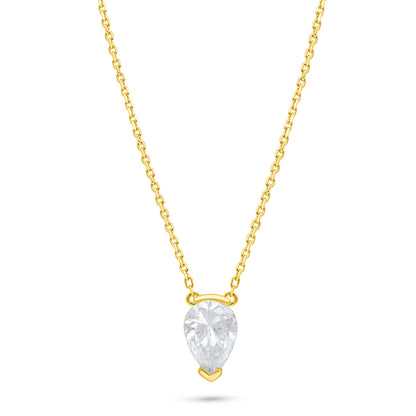 Sterling Silver 925 Necklace Golden Plated Embedded With White Zircon