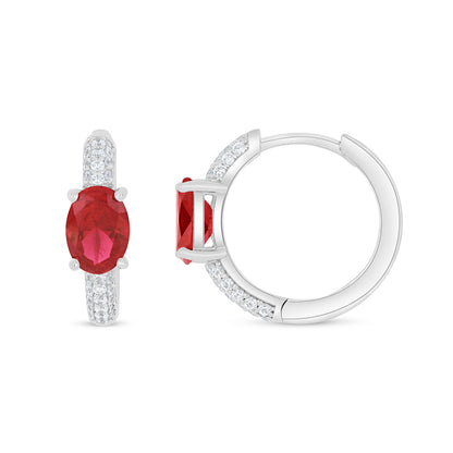 Sterling Silver 925 Earring Rhodium Plated Embedded With Ruby Corundum And White Zircon