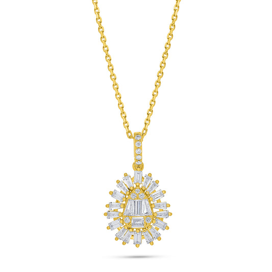 Sterling Silver 925 Necklace Golden Plated Embedded With White Zircon