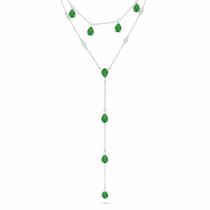Sterling Silver 925 Necklace Rhodium Plated Embedded With Emerald Zircon And White Zircon