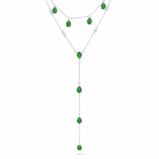Sterling Silver 925 Necklace Rhodium Plated Embedded With Emerald Zircon And White Zircon
