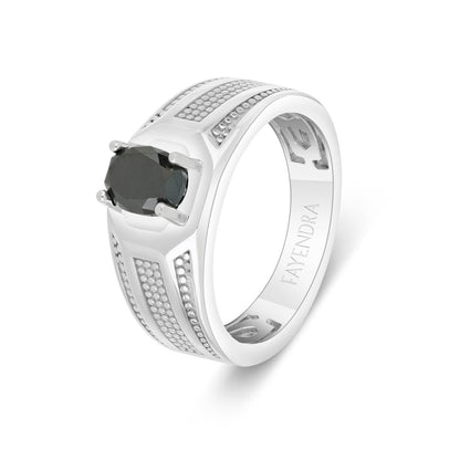 Sterling Silver 925 Men Ring Rhodium Plated Embedded With Natural Black Diamond