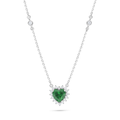 Sterling Silver 925 Necklace Rhodium Plated Embedded With Emerald Zircon And White Zircon