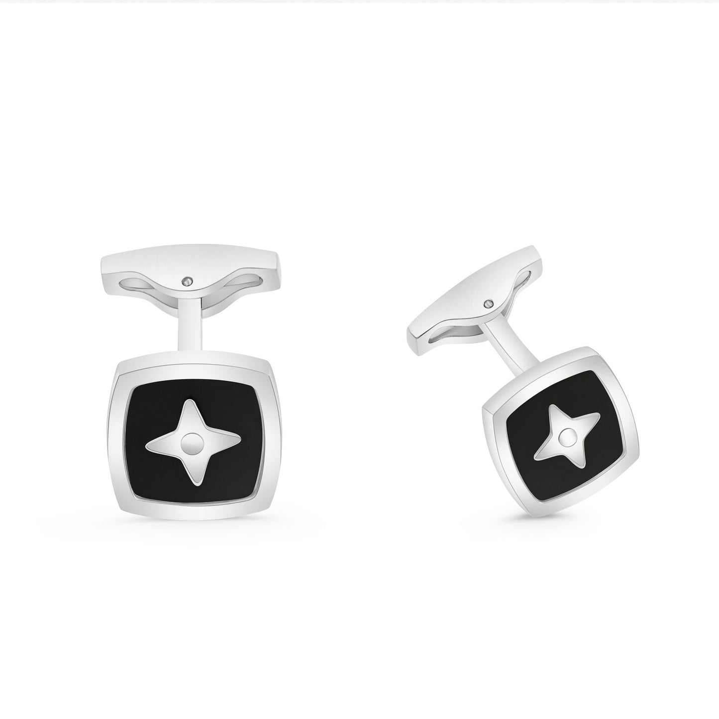 كبك ستانلس ستيل لون فضي و احجار عقيق اسود طبيعي عيار L316