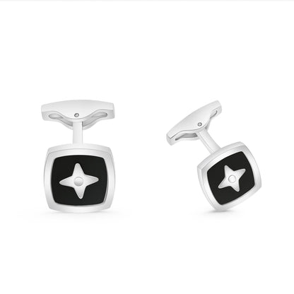 كبك ستانلس ستيل لون فضي و احجار عقيق اسود طبيعي عيار L316