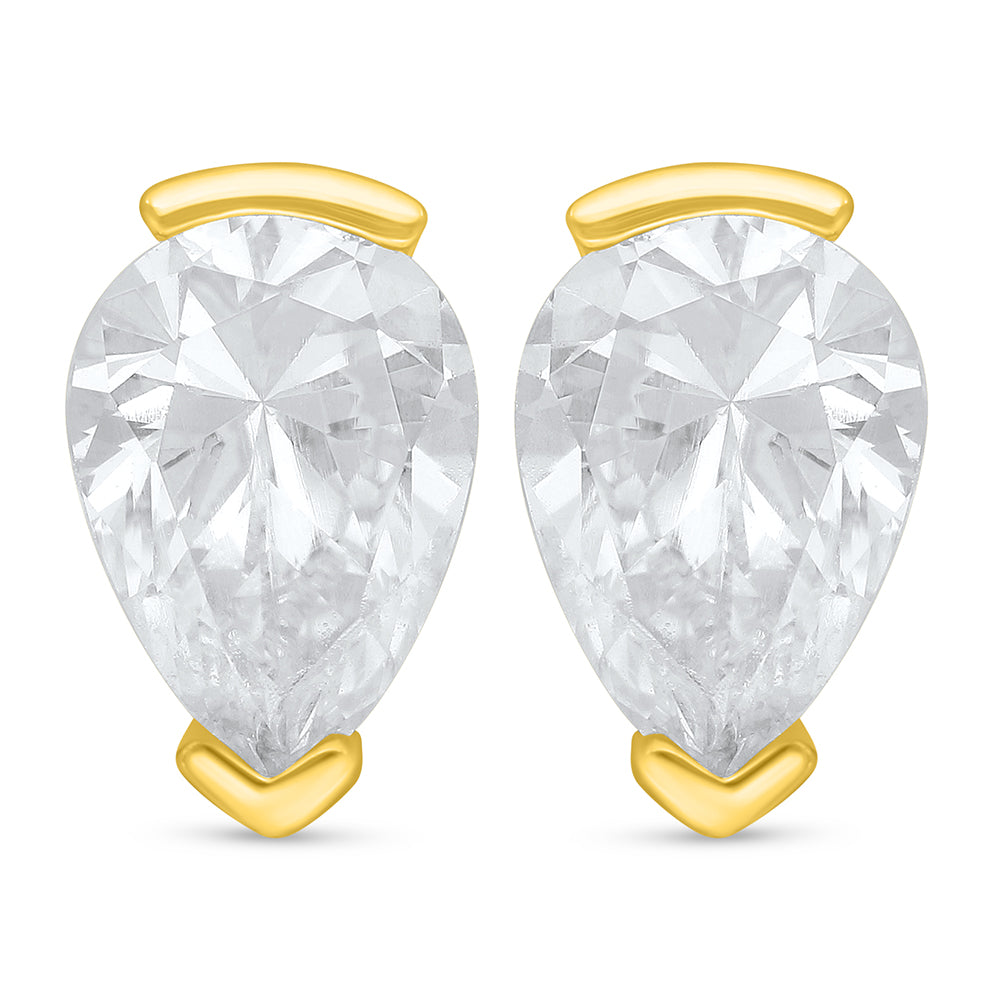 Sterling Silver 925 Earring Golden Plated Embedded With White Zircon