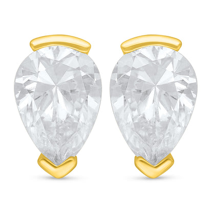 Sterling Silver 925 Earring Golden Plated Embedded With White Zircon
