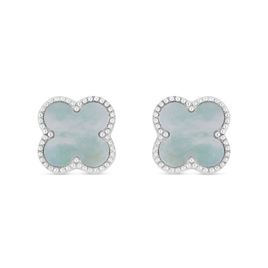 Sterling Silver 925 Earring Rhodium Plated Embedded With White Shell