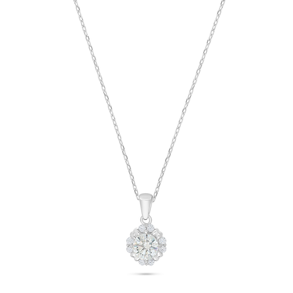 Sterling Silver 925 Necklace Rhodium Plated Embedded With Diamond Zircon And White Zircon