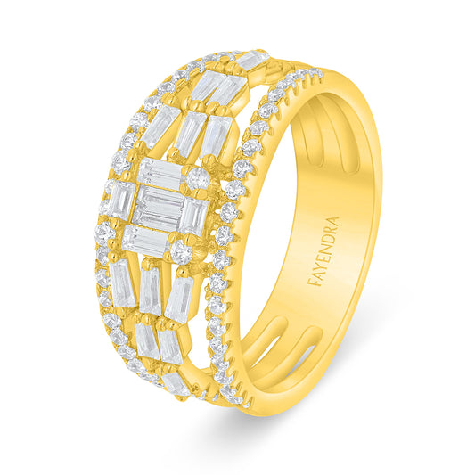 Sterling Silver 925 Ring Golden Plated Embedded With White Zircon