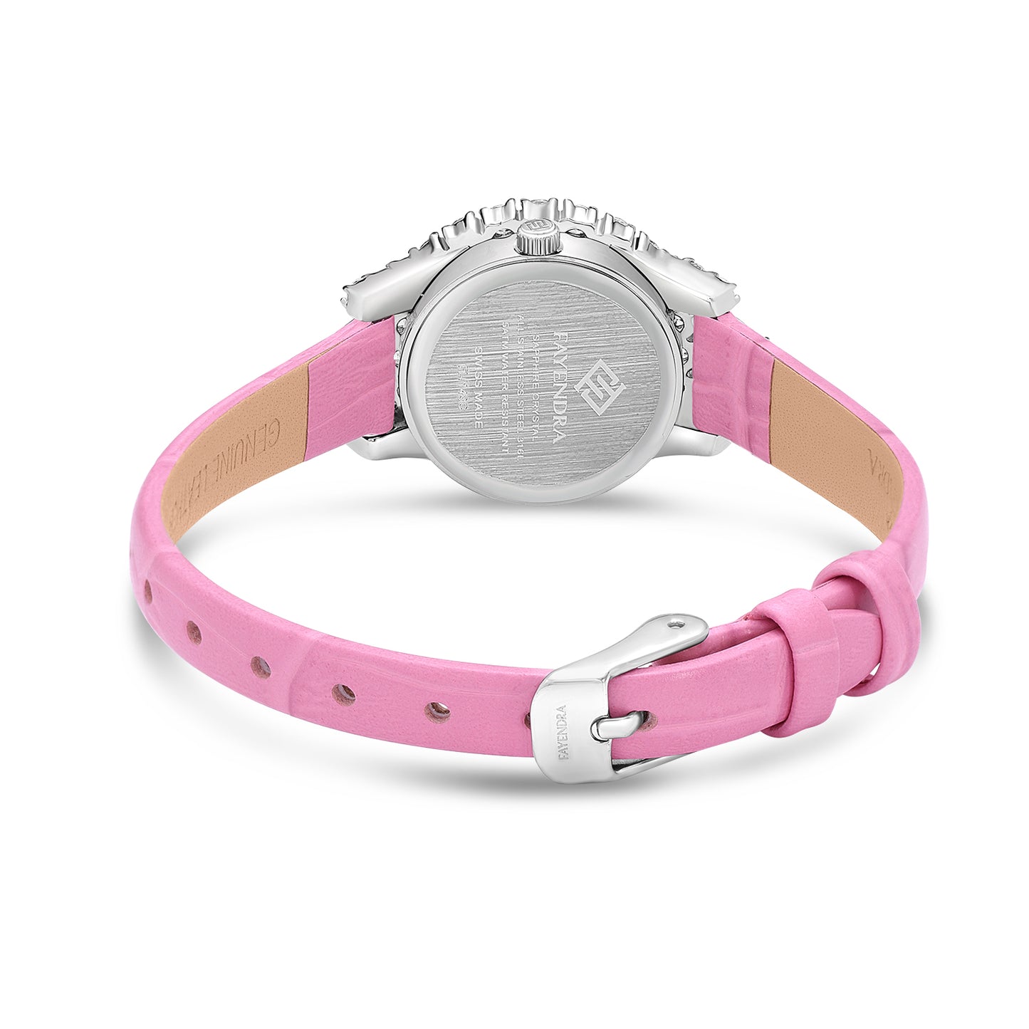 Stainless Steel 316 Watch Silver Color Pink Leather Embedded With White Zircon - PINK MOP DIAL
