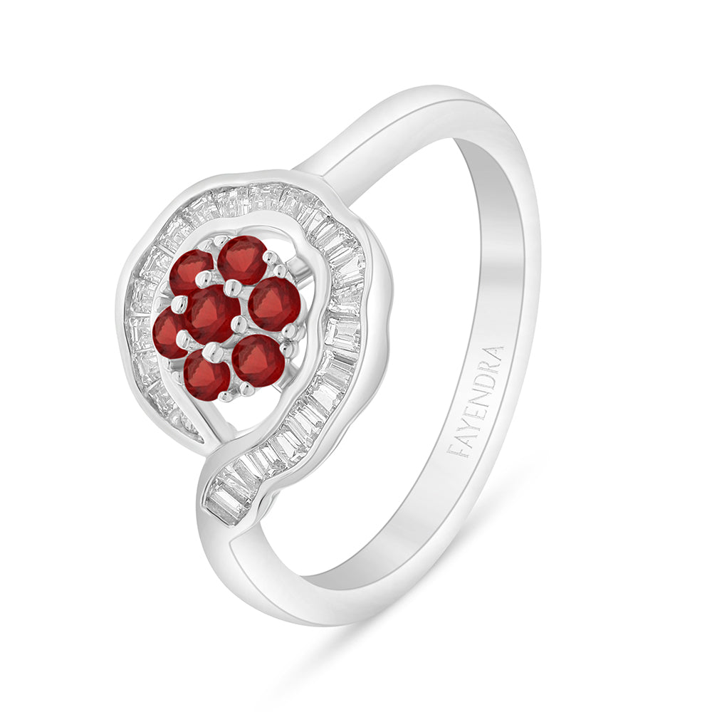 خاتم من الفضة الخالصة عيار 925 مطلي روديوم مرصع ياقوت كروندوم و فص ابيض