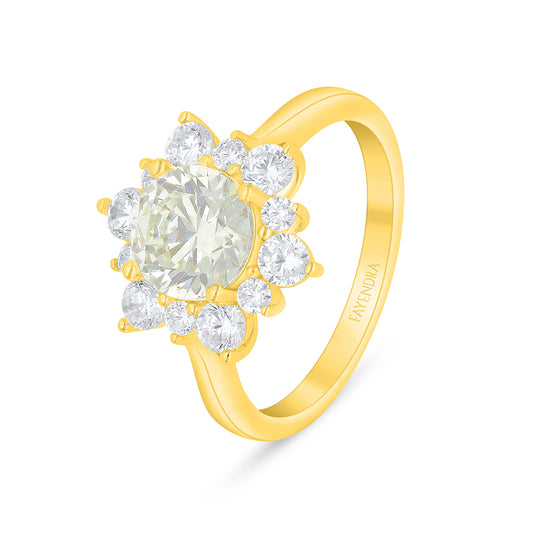 Sterling Silver 925 Ring Golden Plated Embedded With Diamond Zircon And White Zircon